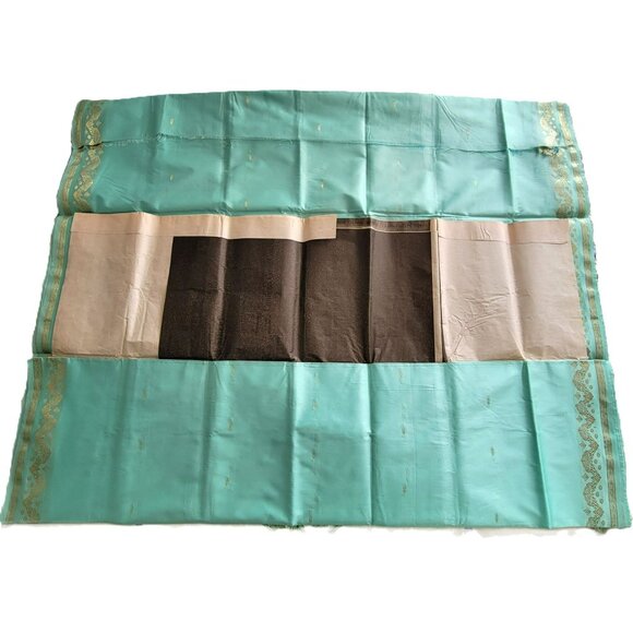 Seafoam Green Silk & Gold Banarasi Saree Sari 2 Pcs NEW 44W x 184L - Picture 2 of 16